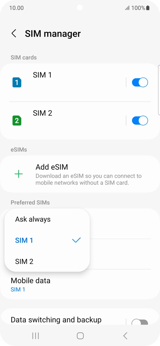 Press the required setting.