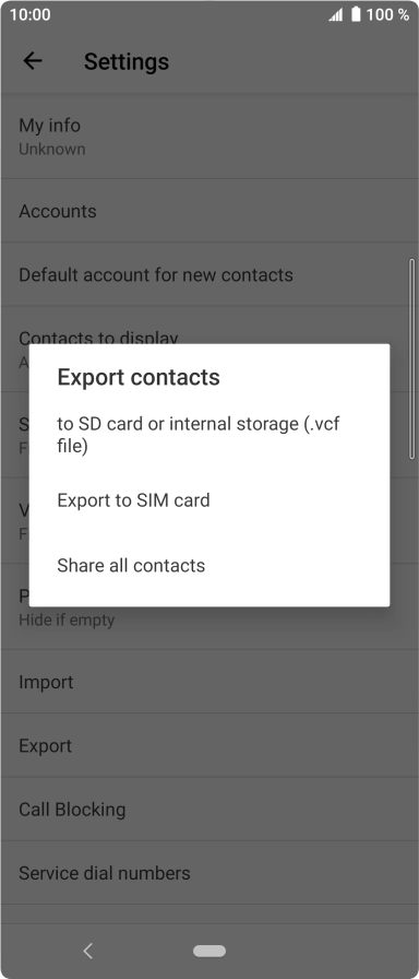 Press Export to SIM card.