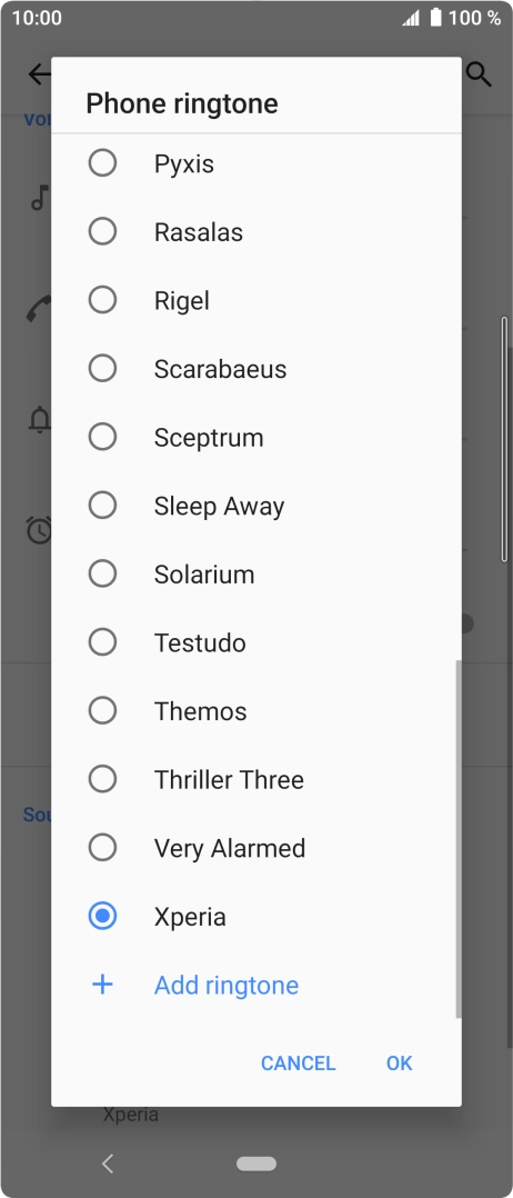 Press the required ring tone to select it.