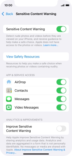 Press the indicators next to the required applications to turn the function on or off.
