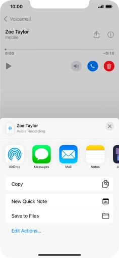 Press the required setting and follow the instructions on the screen to share or save the message.