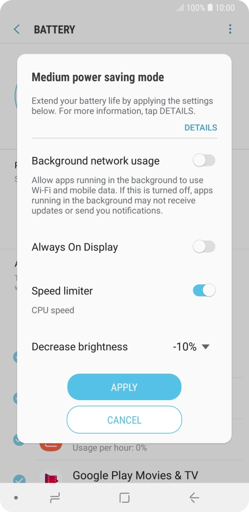 Press APPLY to turn on the function.