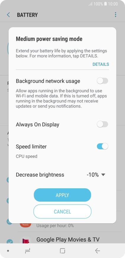 Press APPLY to turn on the function.