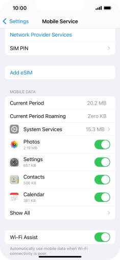 Press the indicators next to the required applications to turn the function on or off.