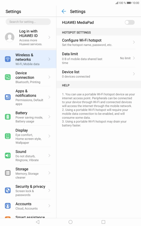Press Configure Wi-Fi hotspot.