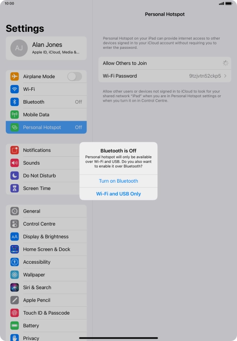 If Wi-Fi is turned on, press Wi-Fi and USB Only.