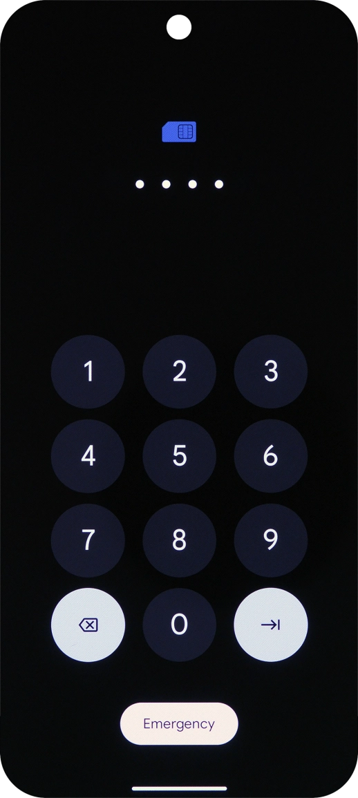 If your SIM is locked, key in your PIN and press arrow right. The default PIN is 1111.