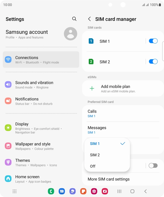 Press the required setting.