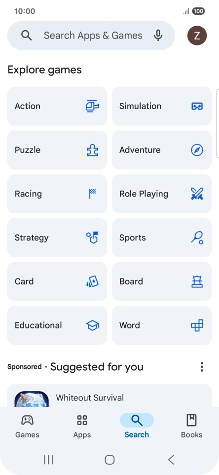 Press the search field.