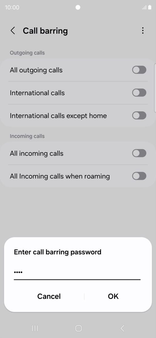 Key in your barring password and press OK.