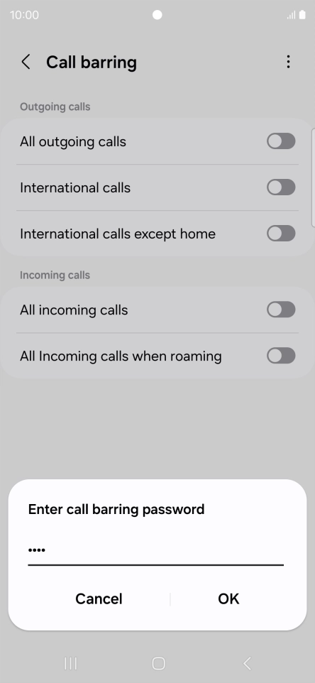 Key in your barring password and press OK.