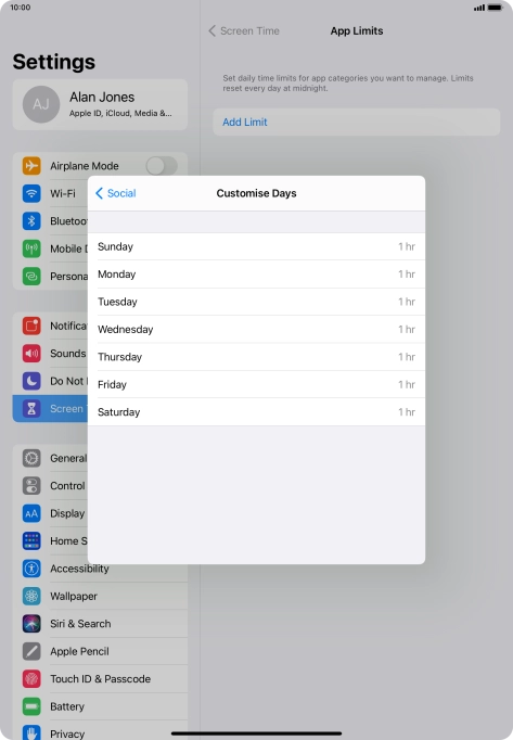 Press the required days.