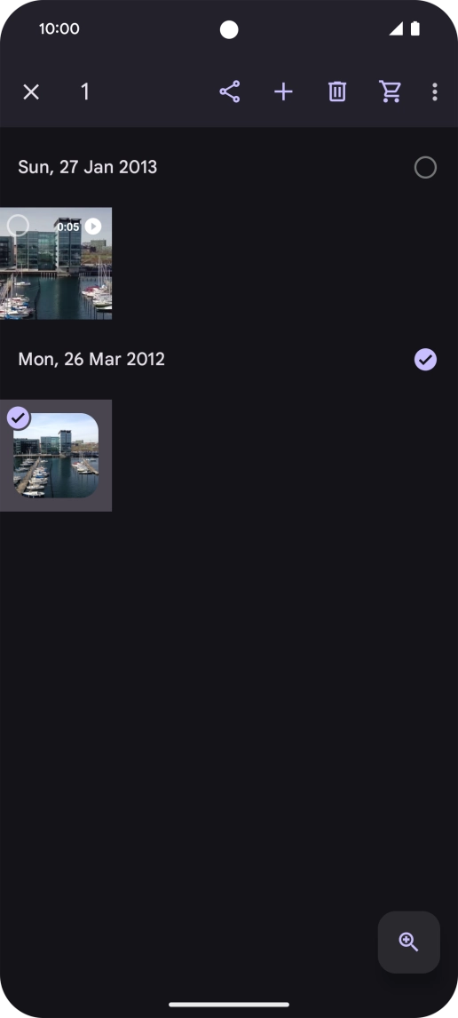 Press the required pictures or video clips to select them.