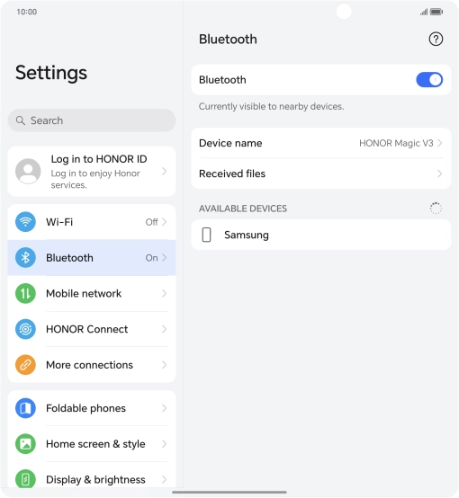 Press the required Bluetooth device and follow the instructions on the screen to pair the device with your phone.