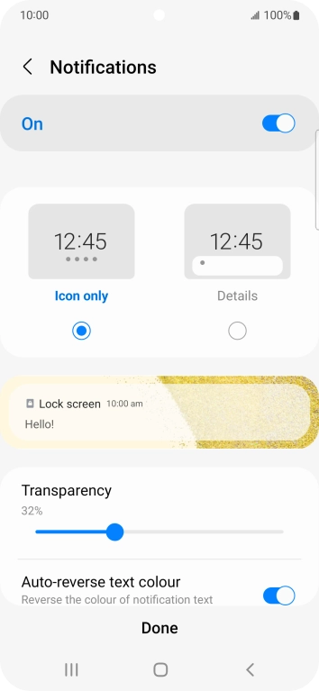 Press the required settings to turn them on or off.