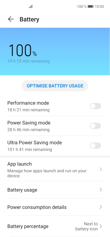 Press the indicator next to the required setting to turn on the function.