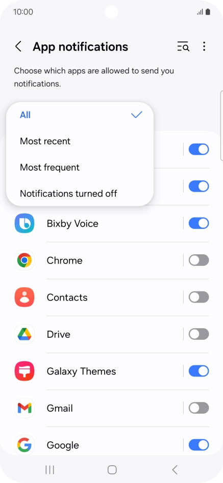 Press the required setting.