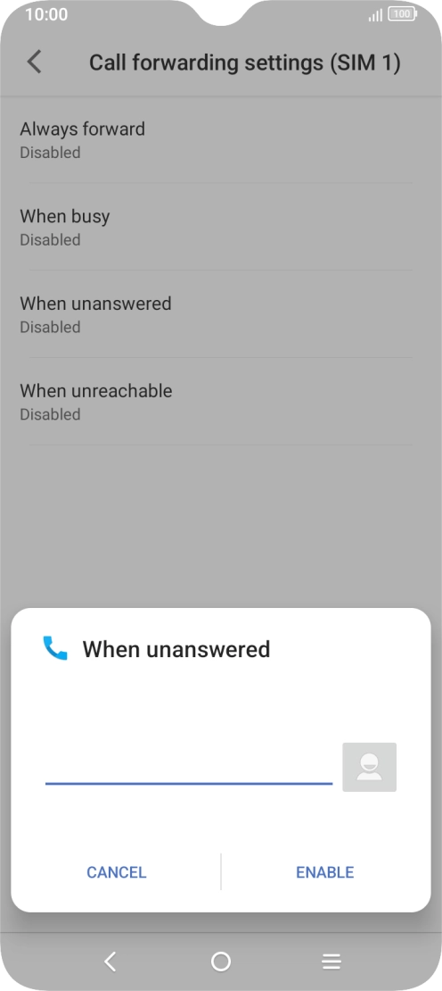 Key in +447953222222 and press ENABLE.