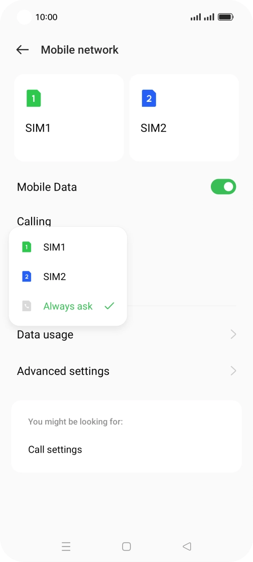 Press the required setting.