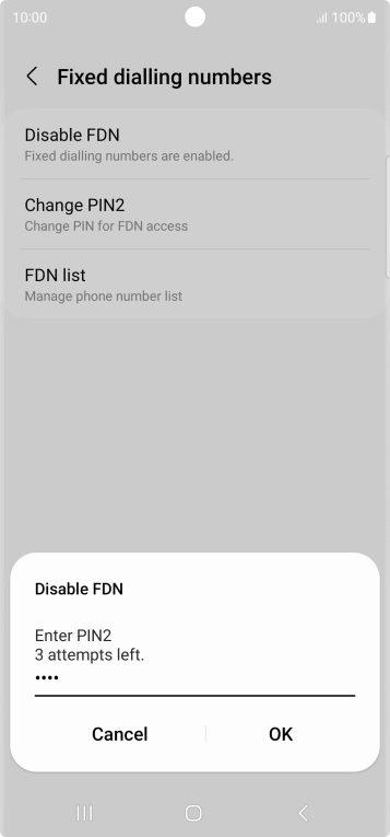 Key in your PIN2 and press OK. The default PIN2 is 0000.