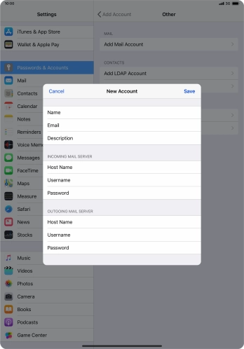 Press Username and key in the username for your email account.
