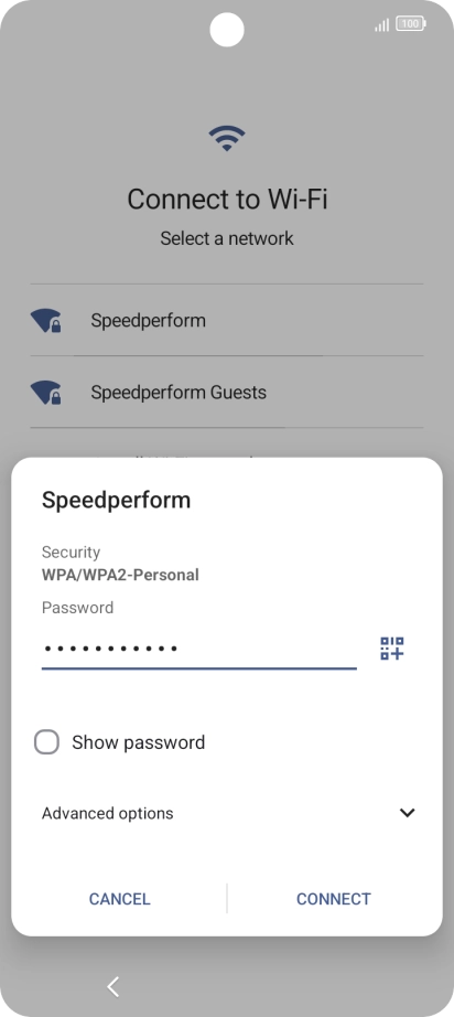 Key in the password for the Wi-Fi network and press CONNECT.