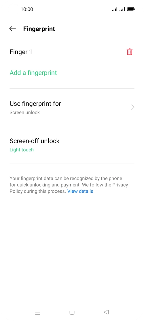 Press the delete icon next to the required fingerprint.