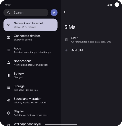 Press the name of the SIM.