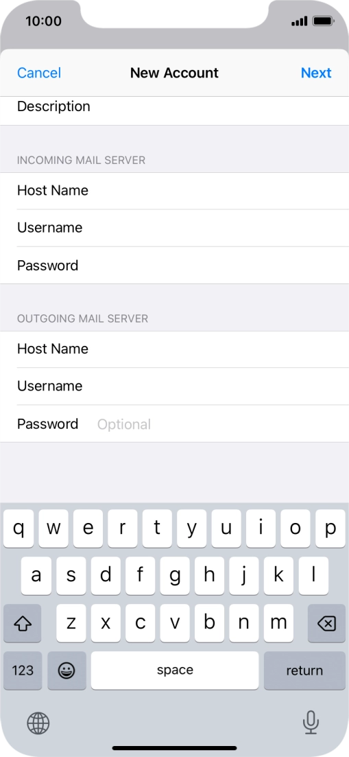 Press Password and key in the password for your email account.