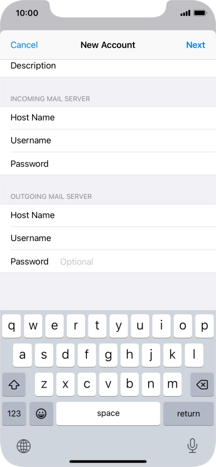 Press Password and key in the password for your email account.