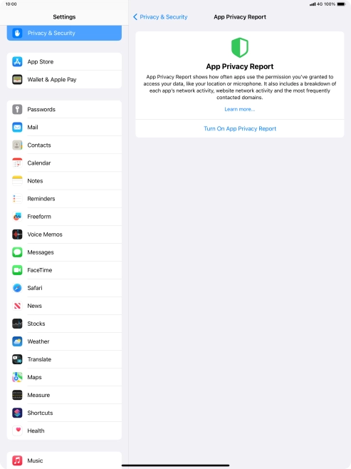 Press Turn On App Privacy Report to turn on the function.