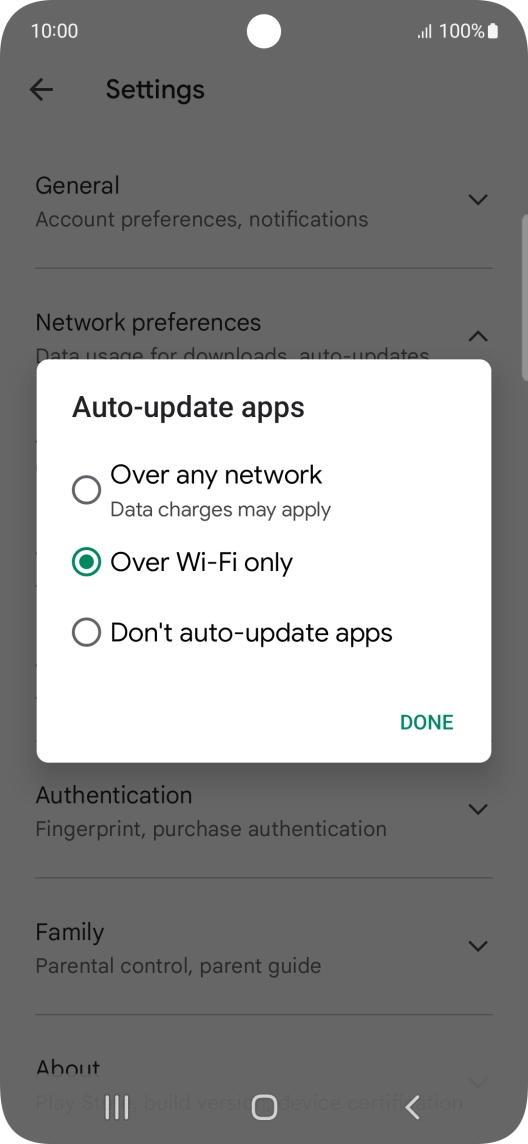 To turn on automatic update of apps using mobile network, press Over any network.