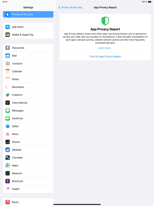Press Turn On App Privacy Report to turn on the function.