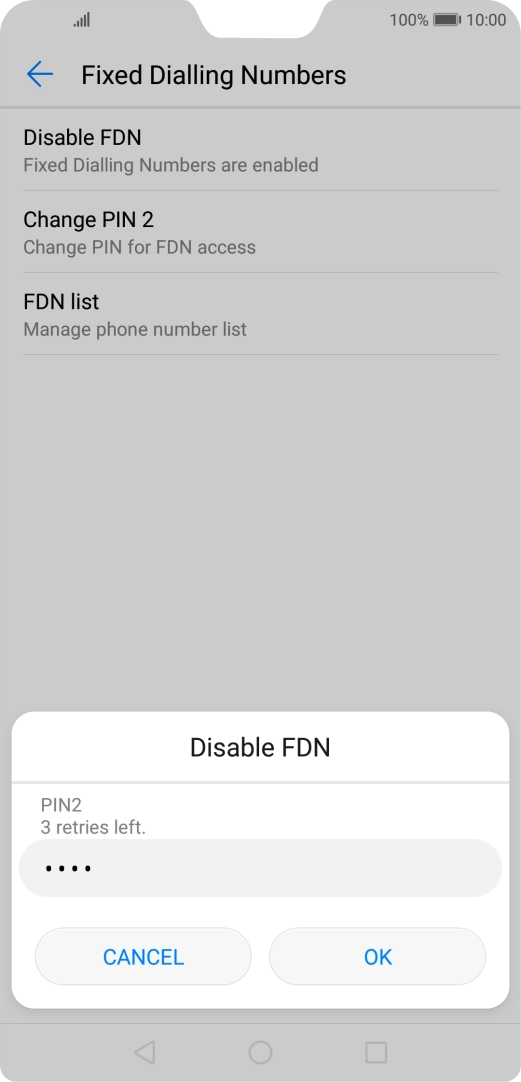 Key in your PIN2 and press OK. The default PIN2 is 0000.