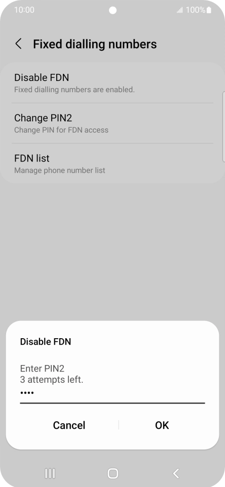 Key in your PIN2 and press OK. The default PIN2 is 0000.