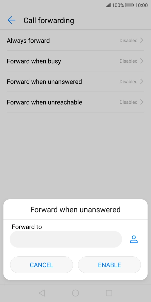 Key in +447953222222 and press ENABLE.