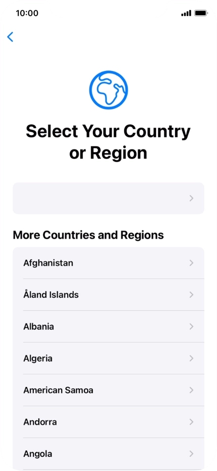 Press the required country or area.