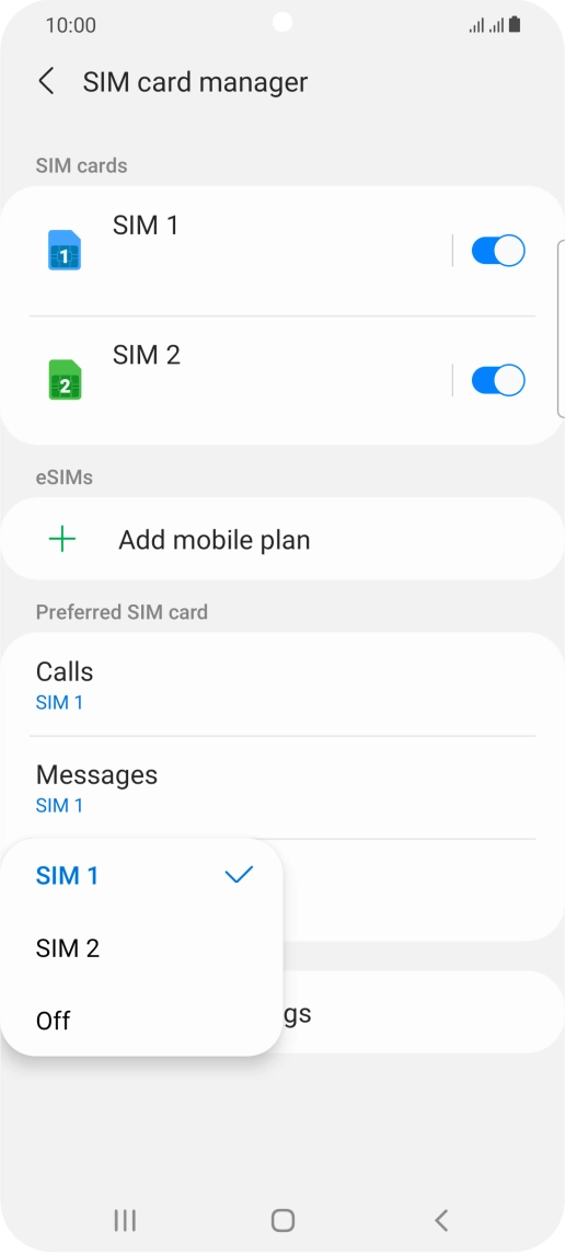 Press the required setting.