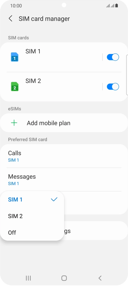 Press the required setting.