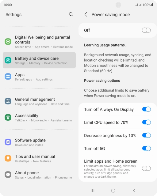 Press the indicators next to the required settings.