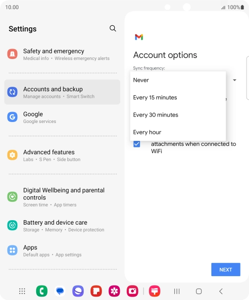 Press the required setting.