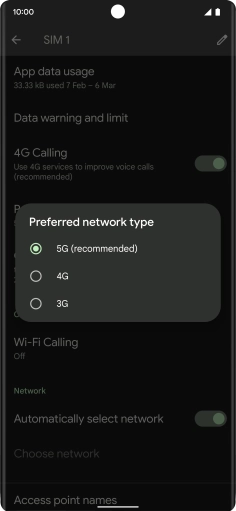 Press the required network mode.
