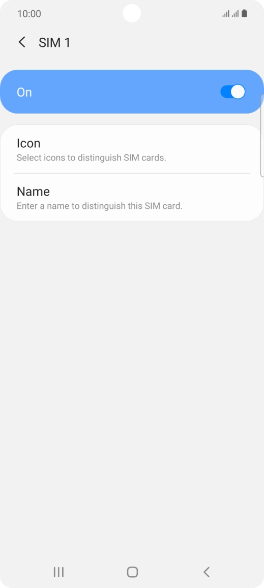 Press the indicator to turn use of the SIM on or off.