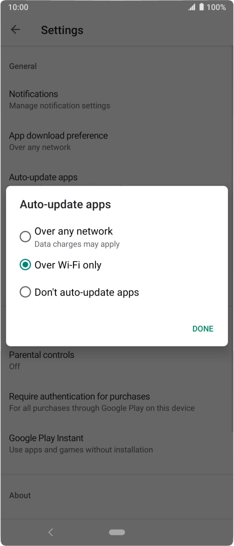 To turn on automatic update of apps using mobile network, press Over any network.