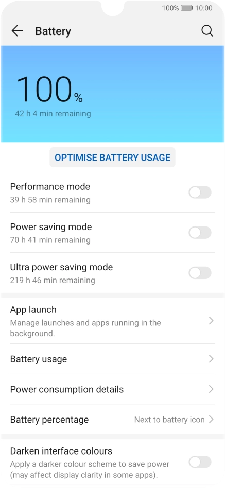Press the indicator next to the required setting to turn on the function.