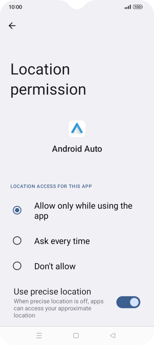 Press the required setting.