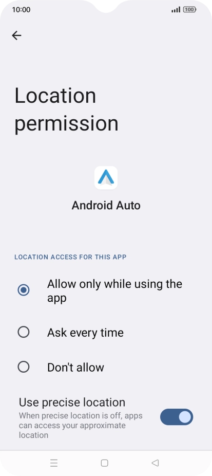 Press the required setting.