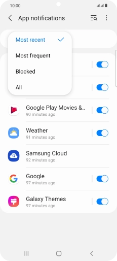 Press the required setting.