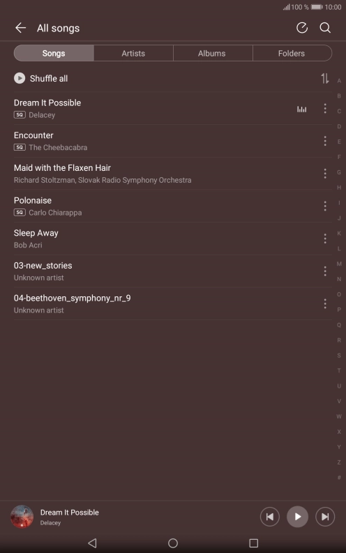 Press the required category and go to the required audio file.