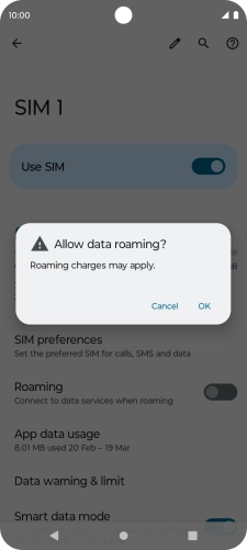 If you turn on data roaming, press OK.